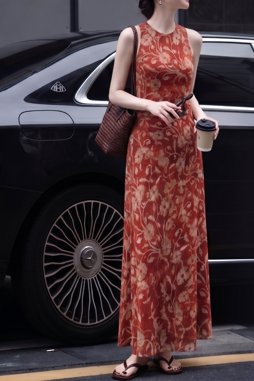 Bias-Cut Mulberry Silk Vintage Floral Dress