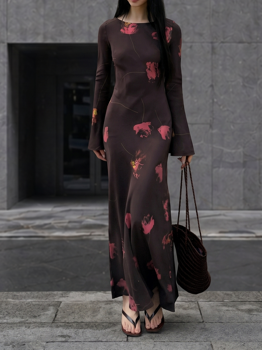 Dark floral silk maxi dress graduation outfit inspiration