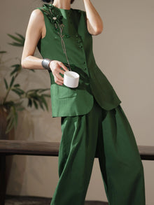 Embroidered Linen-Blend Vest and Wide-Leg Pants – Made to Measure