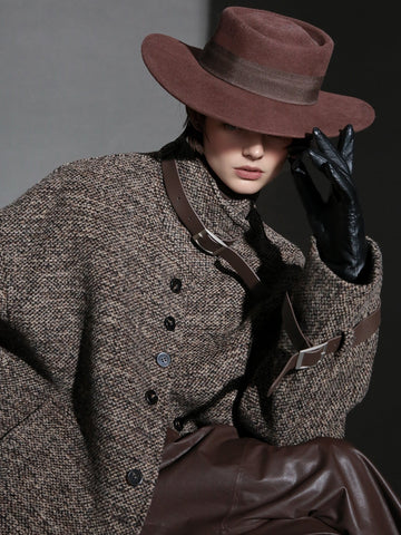 Vintage Stand Collar Wool Coat for Women – Saint Germain-Inspired Trim Design Double-Faced Wool Overcoat, Fall Winter Elegant Outerwear