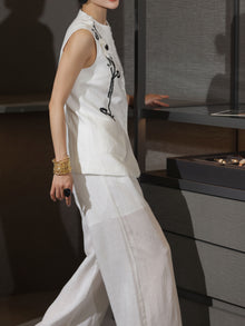 Embroidered Linen-Blend Vest and Wide-Leg Pants – Made to Measure