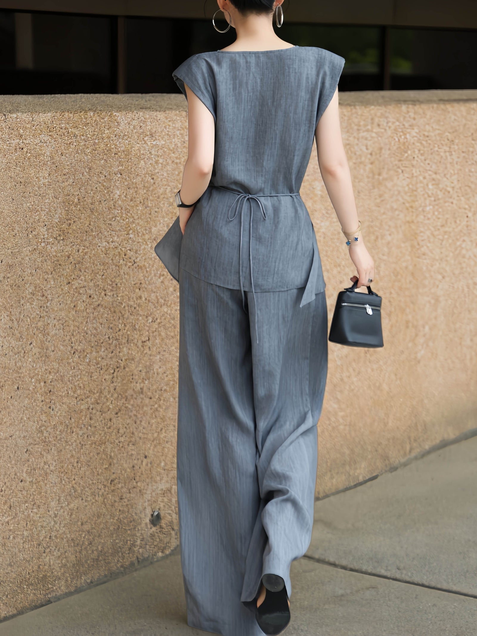 Tencel Linen Wrap Top and Wide-Leg Pants Set – Made to Measure