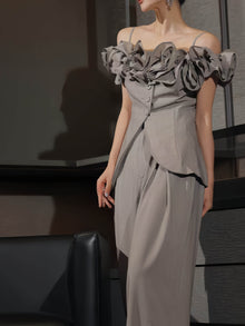 Ruffled Off-Shoulder Top & Wide-Leg Pants Set – Made to Measure
