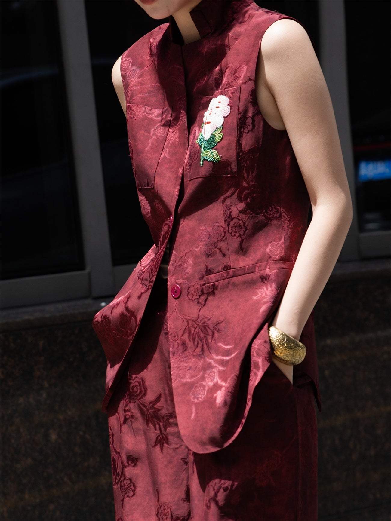 Acetate Jacquard Vest + Wide-Leg Pants Set
