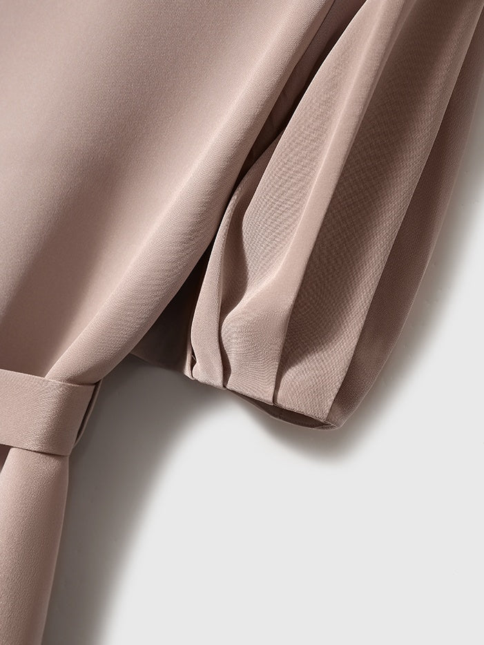 Heavy Crepe Silk Dress – 30 Momme Mulberry Silk, Tie Waist & Elegant Short Sleeves