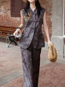 Silk-Blend Jacquard Beaded Vest & Wide-Leg Pants Set – Made to Measure