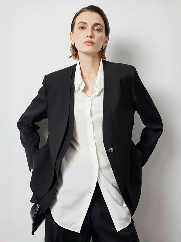Minimalist Luxury Australian Wool Suit – Pseudo Two-Piece Blazer with Skirt or Pants (Sold Separately)