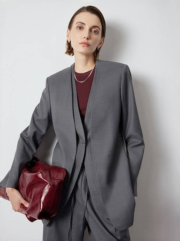Minimalist Luxury Australian Wool Suit – Pseudo Two-Piece Blazer with Skirt or Pants (Sold Separately)