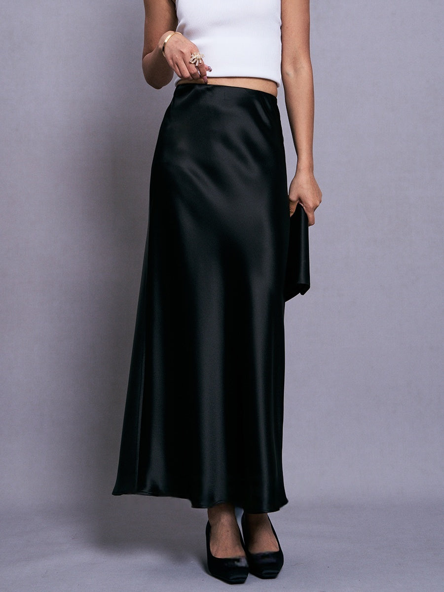 Japanese Triacetate Satin A-Line Skirt – Elegant Drape with Diagonal Cut