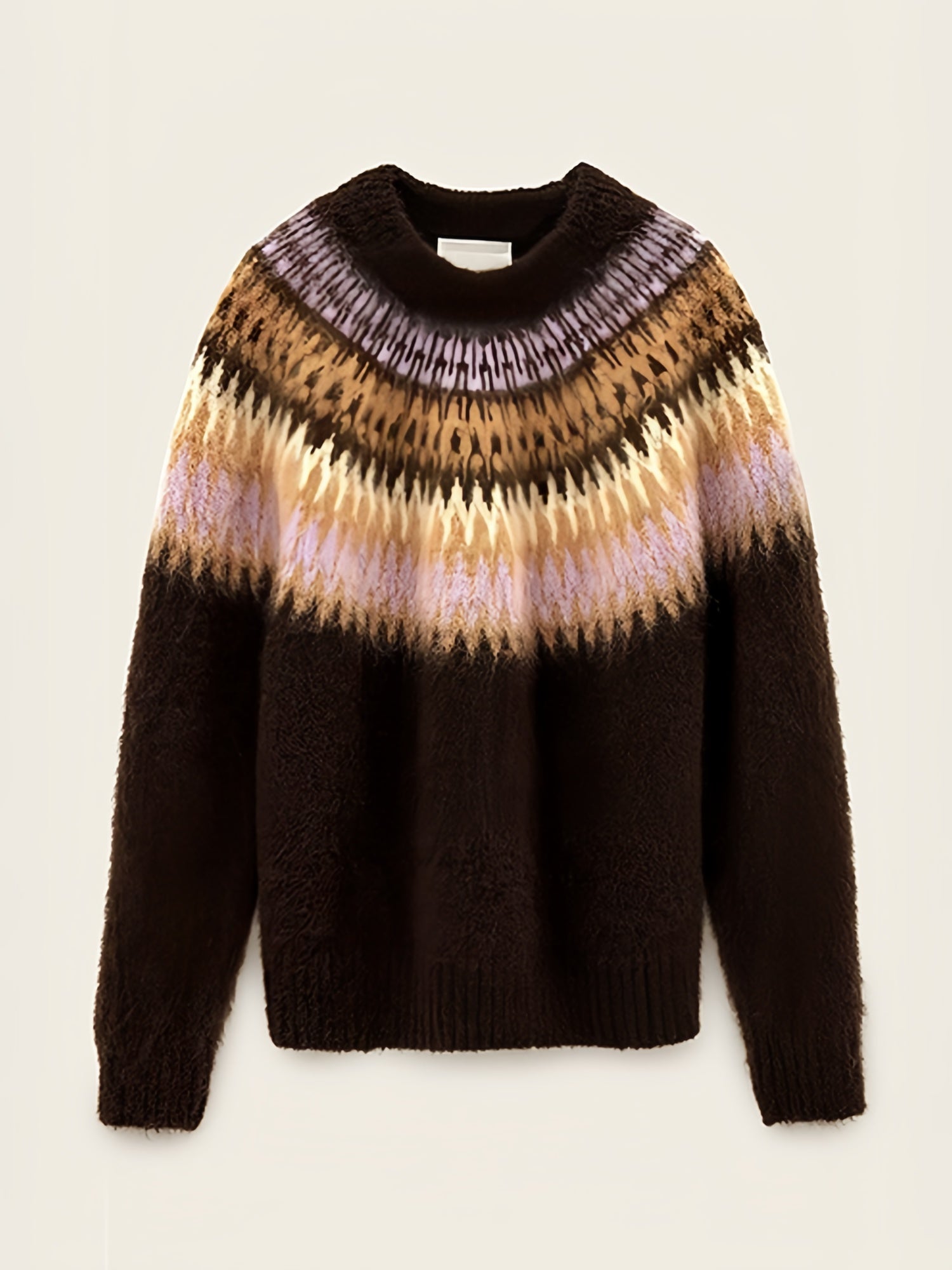 Lavender Fair Isle Mock-Neck Sweater — Vintage-Inspired Slim-Fit Knit Top