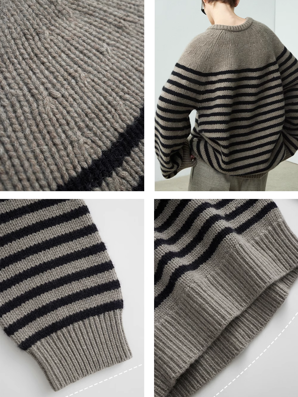 Women’s Relaxed Wool Striped Sweater with Sweetheart Neckline | Minimalist Fall/Winter Knit