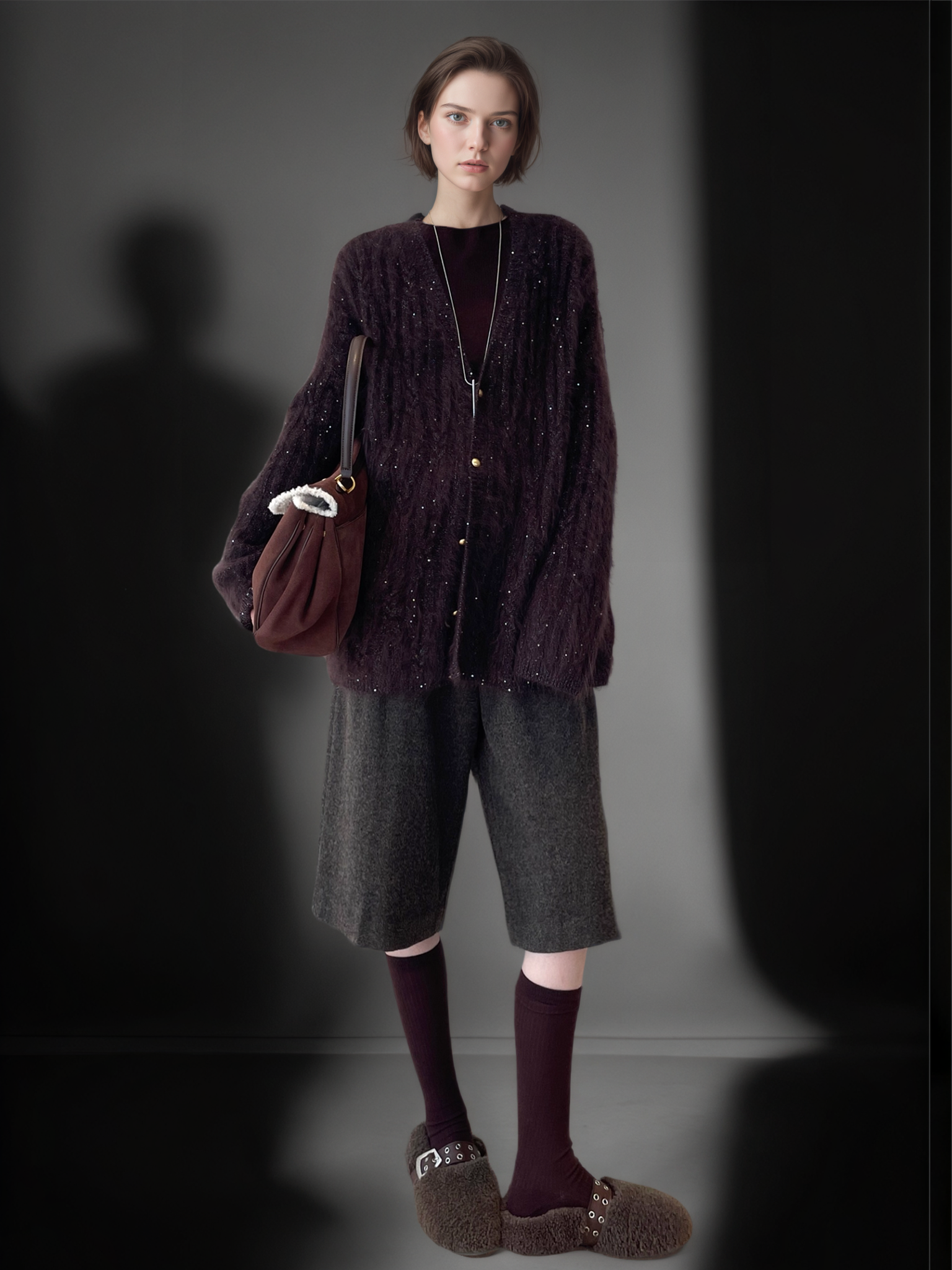 Women’s Luxury Mohair Blend Sequin Cardigan | Soft Shimmer Knit Sweater with Metallic Thread