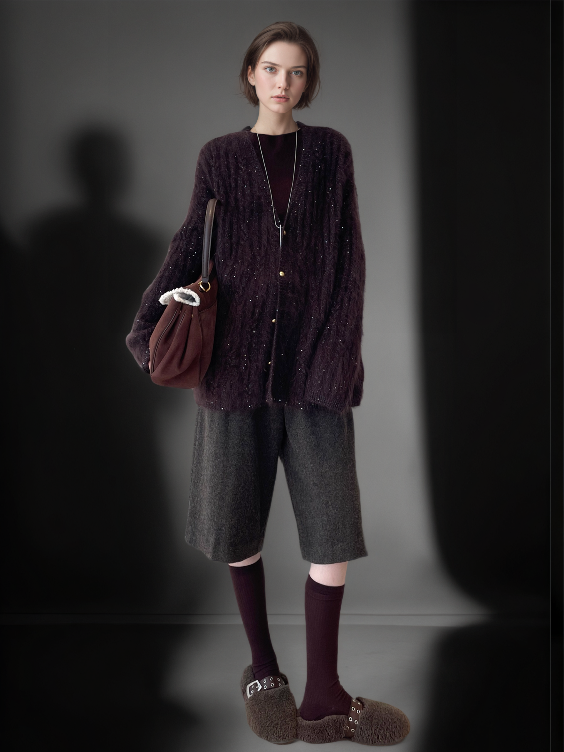 Women’s Luxury Mohair Blend Sequin Cardigan | Soft Shimmer Knit Sweater with Metallic Thread