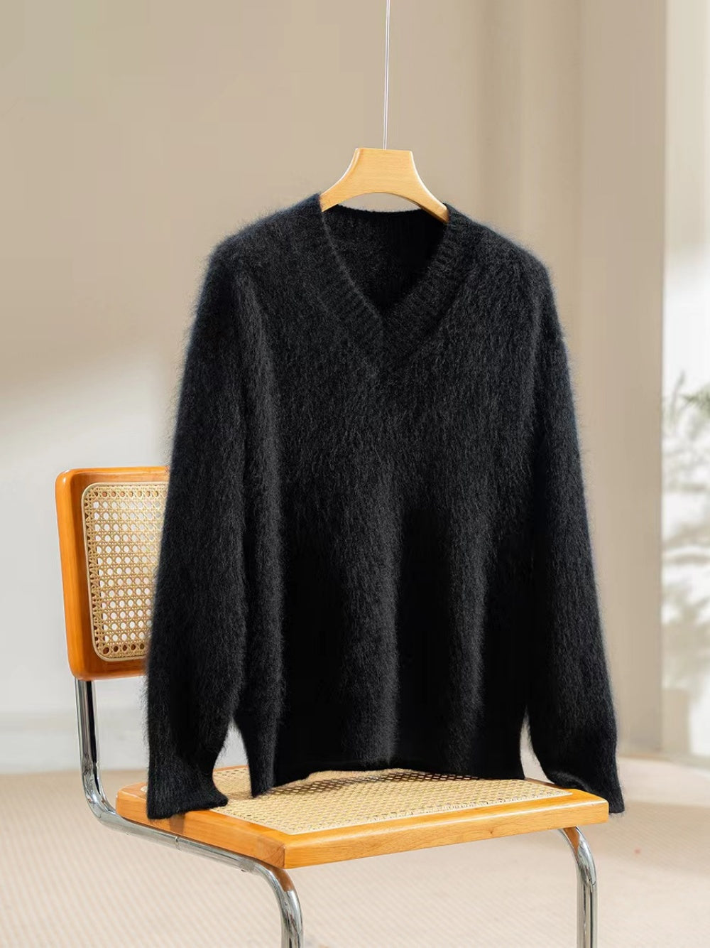 100% Rare Haan Mountain Cashmere Brushed Knit | Cloud-Soft Oversized V-Neck Sweater for Women