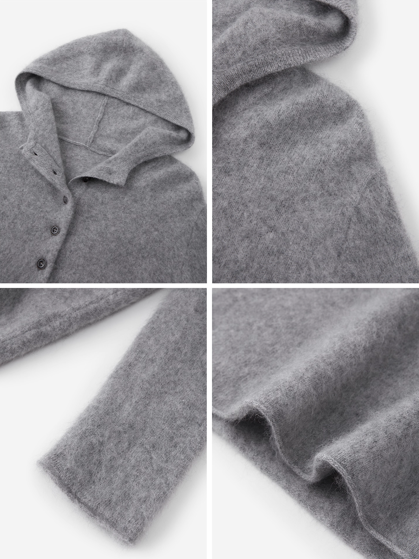 Cashmere Wool Brushed Hoodie Sweater | Henley-Neck Relaxed Fit Soft Cloud-Knit Pullover