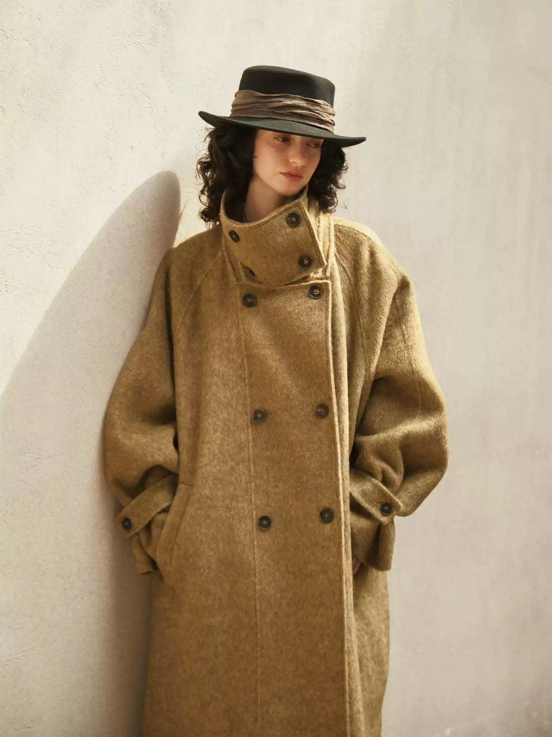 Vintage Double-Breasted Wool Cashmere Blend Coat for Women – Winter New Loose Silhouette, Mid-Length Double-Faced Wool Overcoat