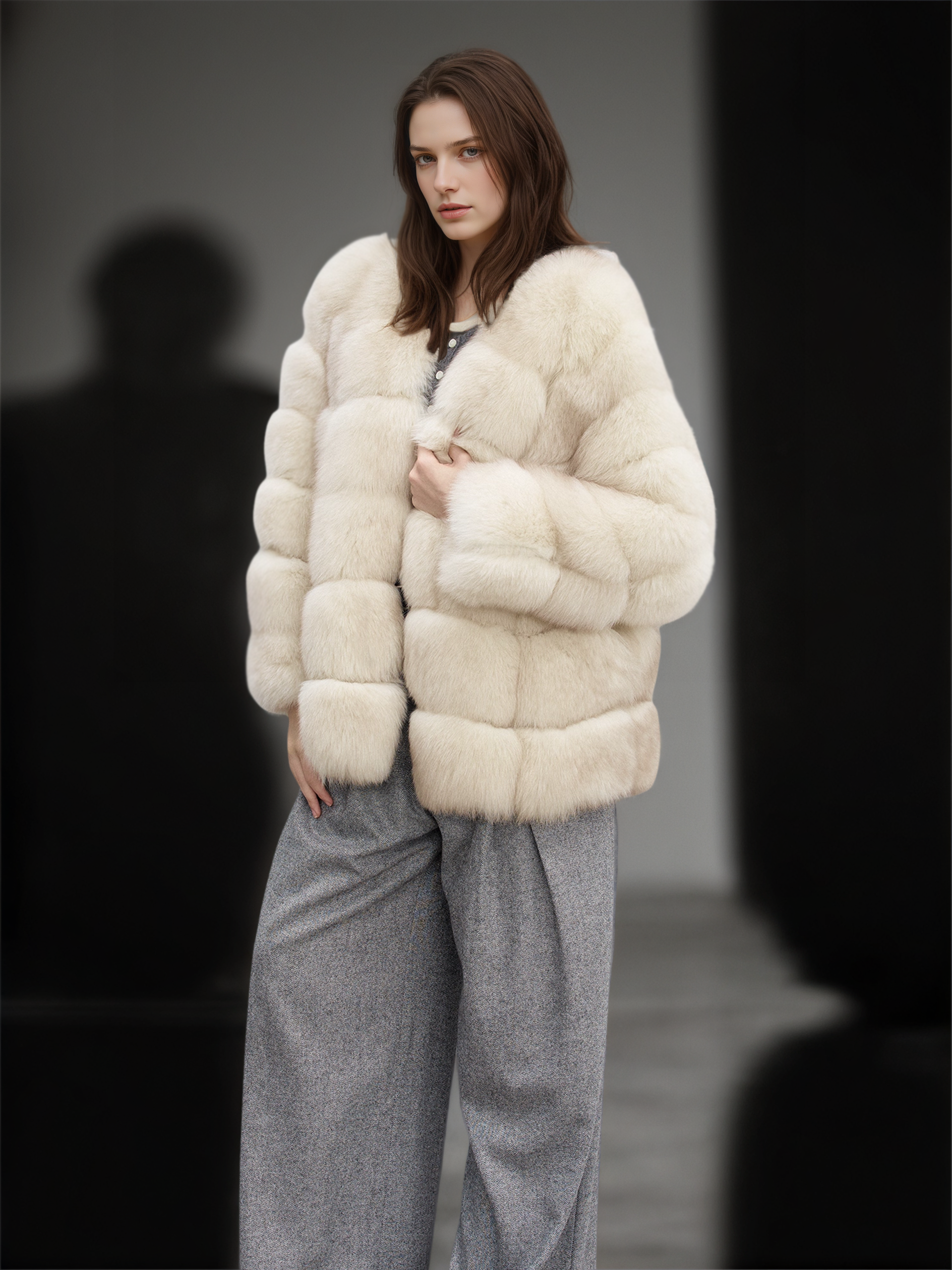 Women’s Mid-Length  Fox Fur Coat | Elegant Winter Jacket Inspired by Finnish Saga Furs Style
