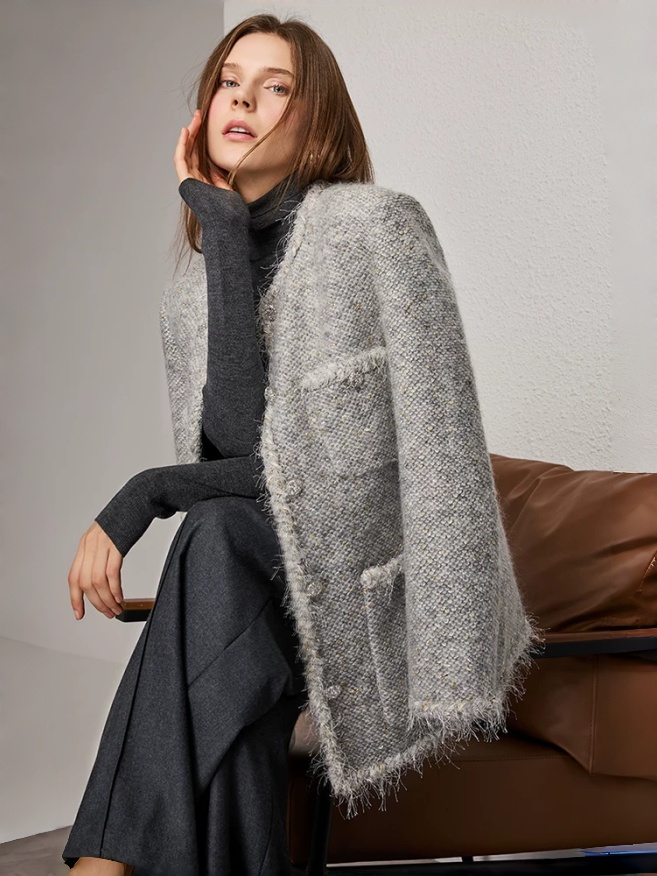 Wool Tweed Fringe Collarless Jacket – Made to Measure