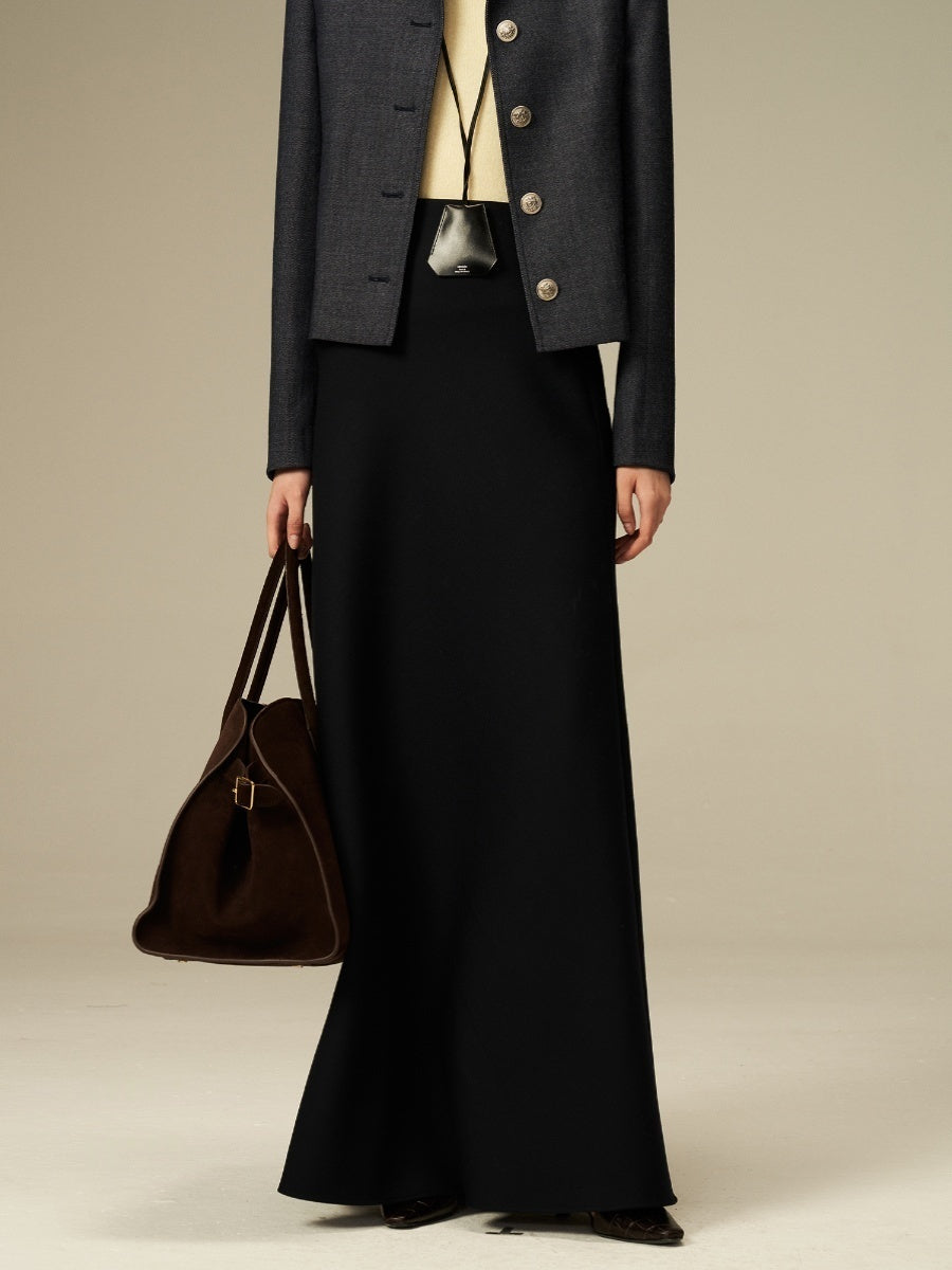 All-Season Commute Fishtail Wool Midi Skirt – Elegant Long-Length Design