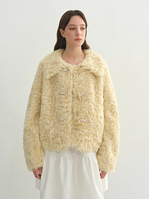 Women’s Short Shearling Jacket — Curly Wool Fleece, Warm Cozy Lambswool Coat