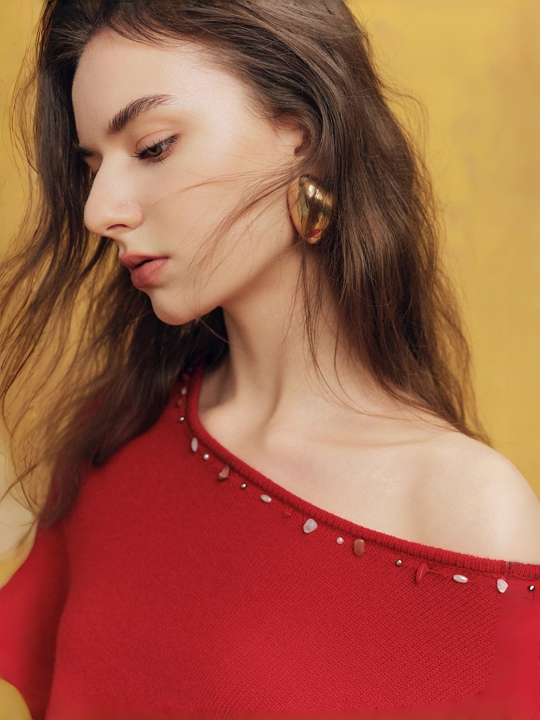 Wool Beaded Christmas Sweater for Women – New Cozy Relaxed-Fit Knit Top