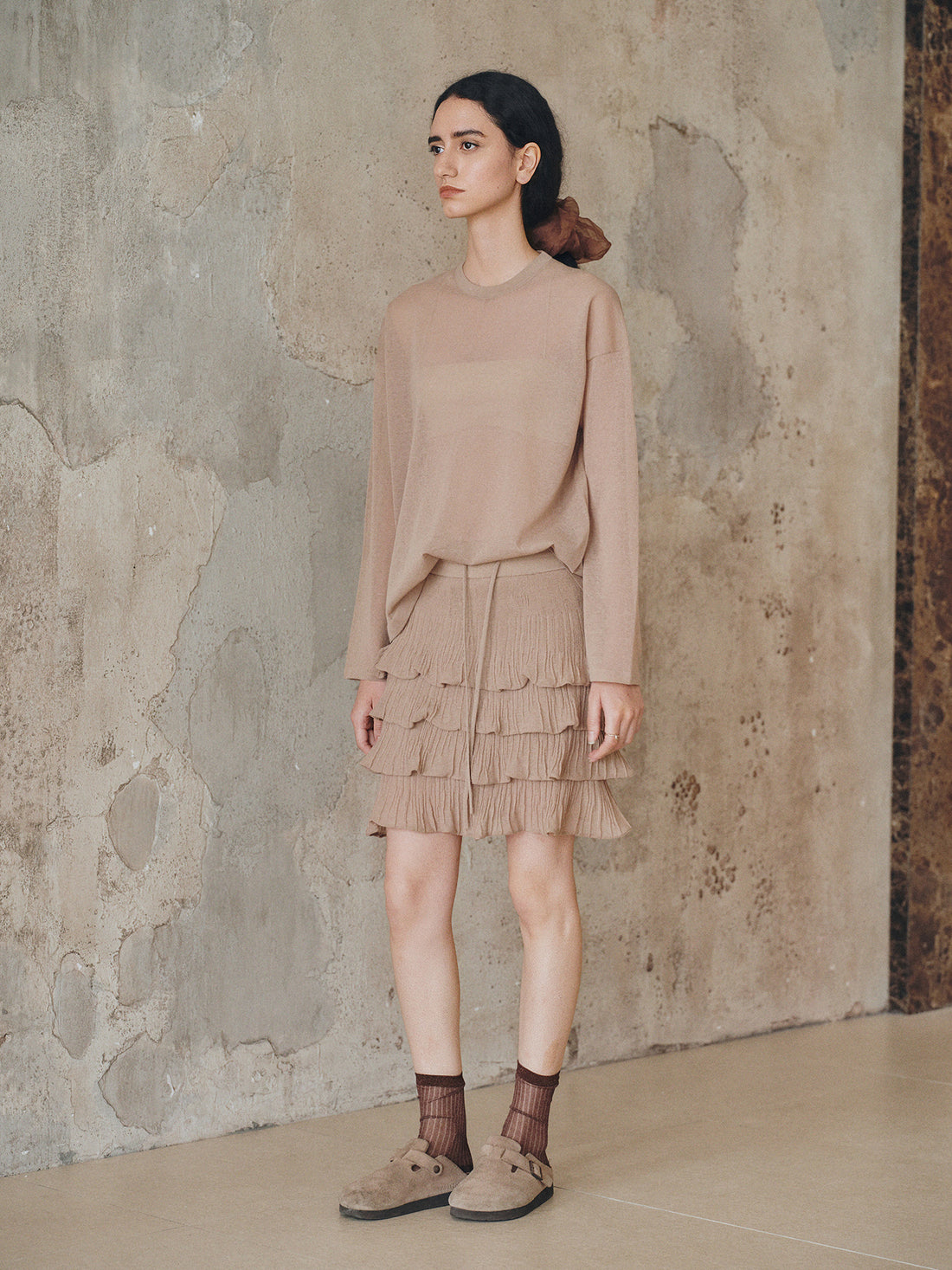Refreshing Linen & Cotton Blend Ruffled Cake Mini Knit Skirt - Four-Layered Youthful A-Line Skirt