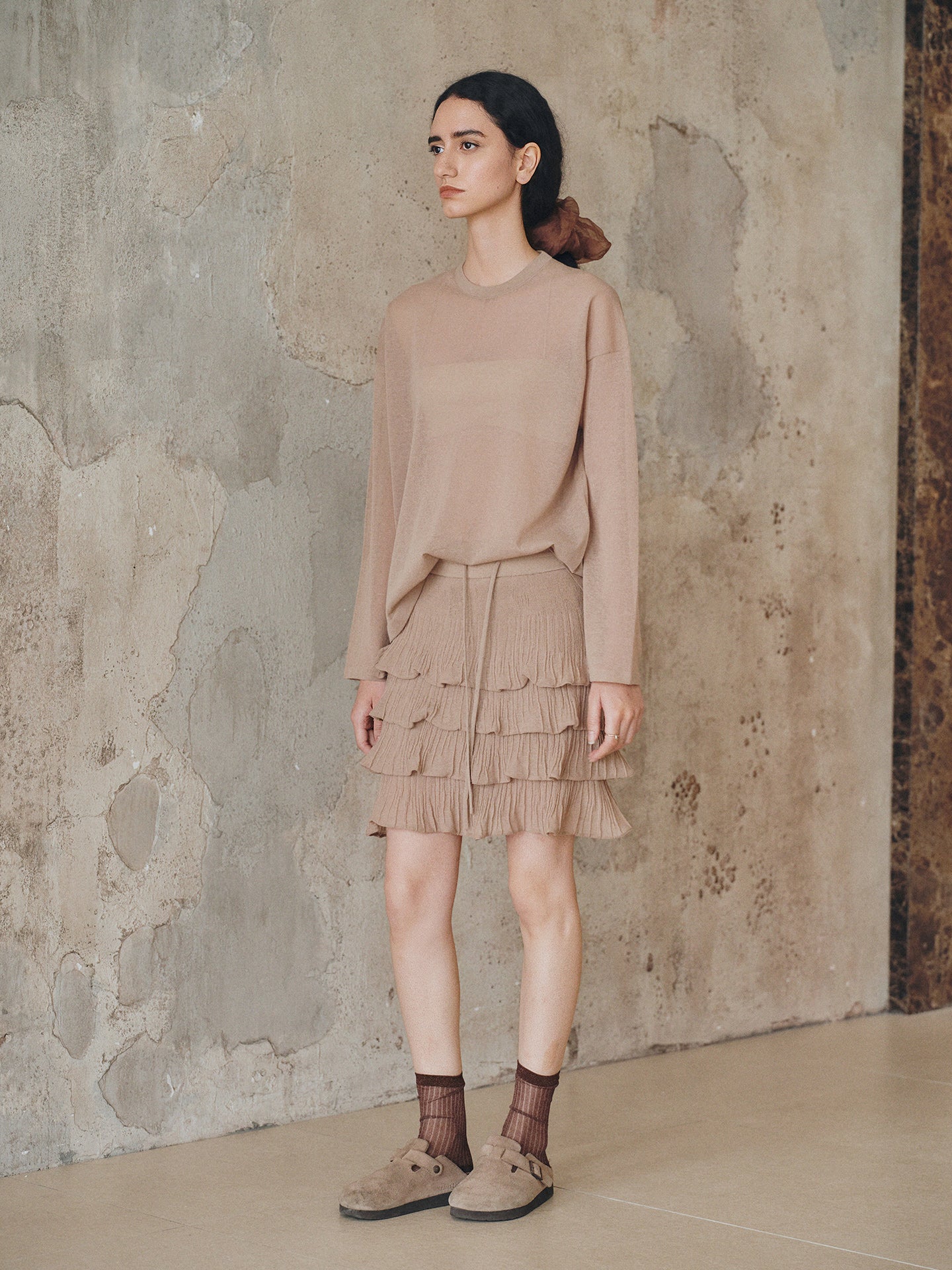 Refreshing Linen & Cotton Blend Ruffled Cake Mini Knit Skirt - Four-Layered Youthful A-Line Skirt