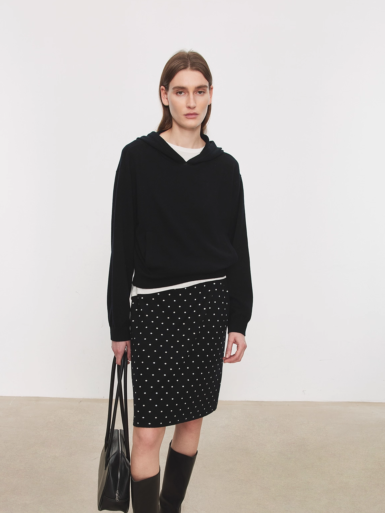 Vintage Double-Layer Jacquard Polka Dot Skirt | Mercerized Wool Knit Skirt