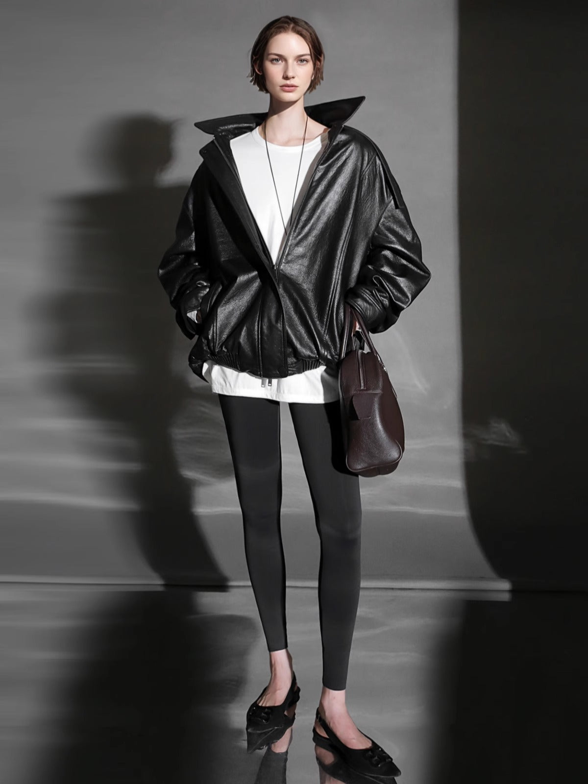 Luxury Collection Vegetable-Tanned Sheepskin Leather Jacket for Women – Stylish Webbing Trim Moto Outerwear