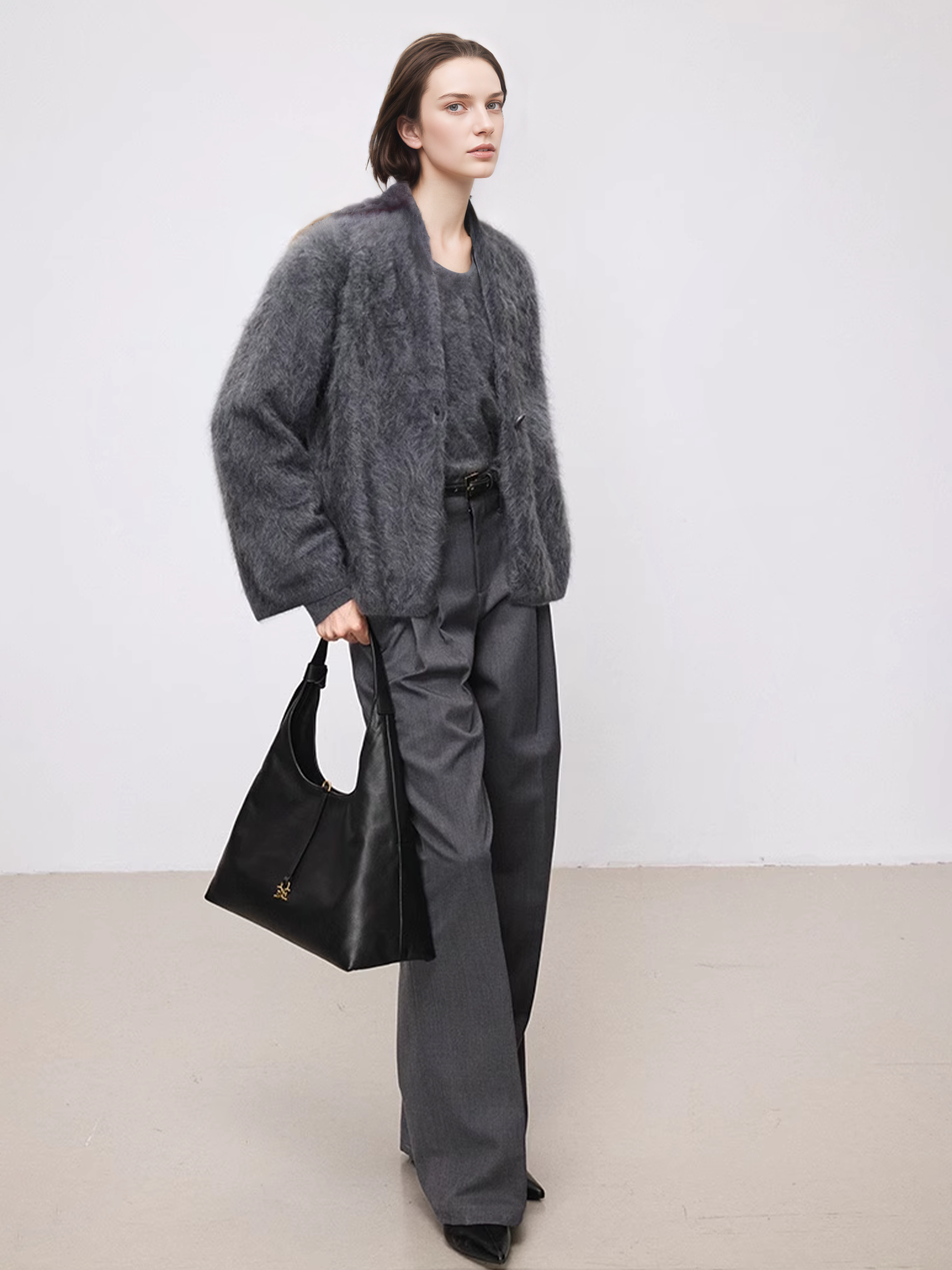 100% Cashmere Brushed Knit Cardigan for Women | Soft Skin-Friendly Loose Fit Sweater Coat