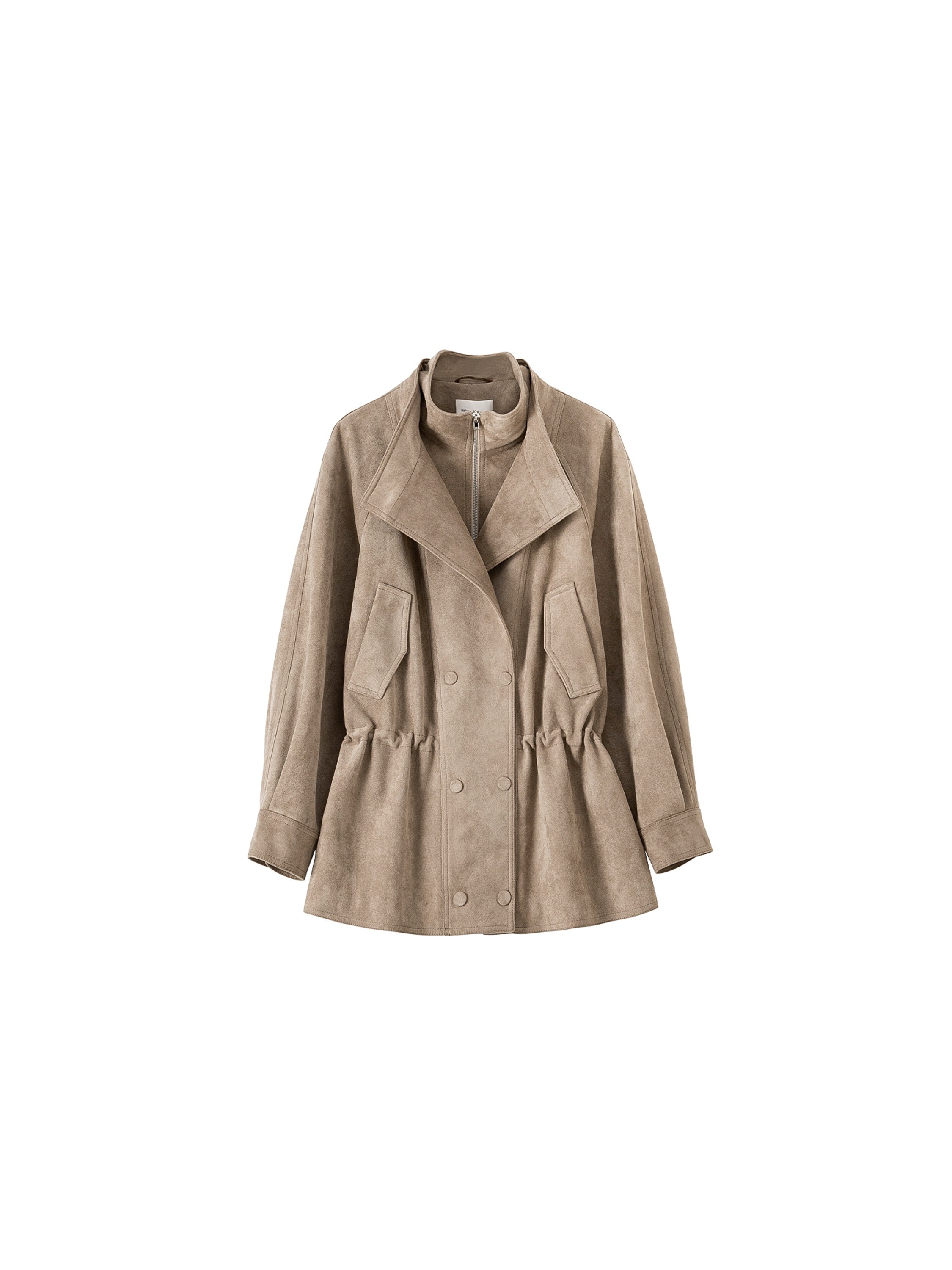 Suede Touch Double-Layer Jacket & Chic Midi Skirt Set – Eco Brushed Fabric