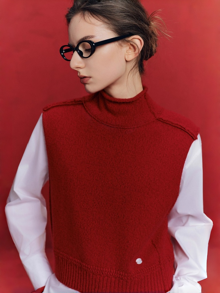 Wool Turtleneck Christmas Sweater Vest & Shirt Set – New Designer Two-Piece Outfit for Women