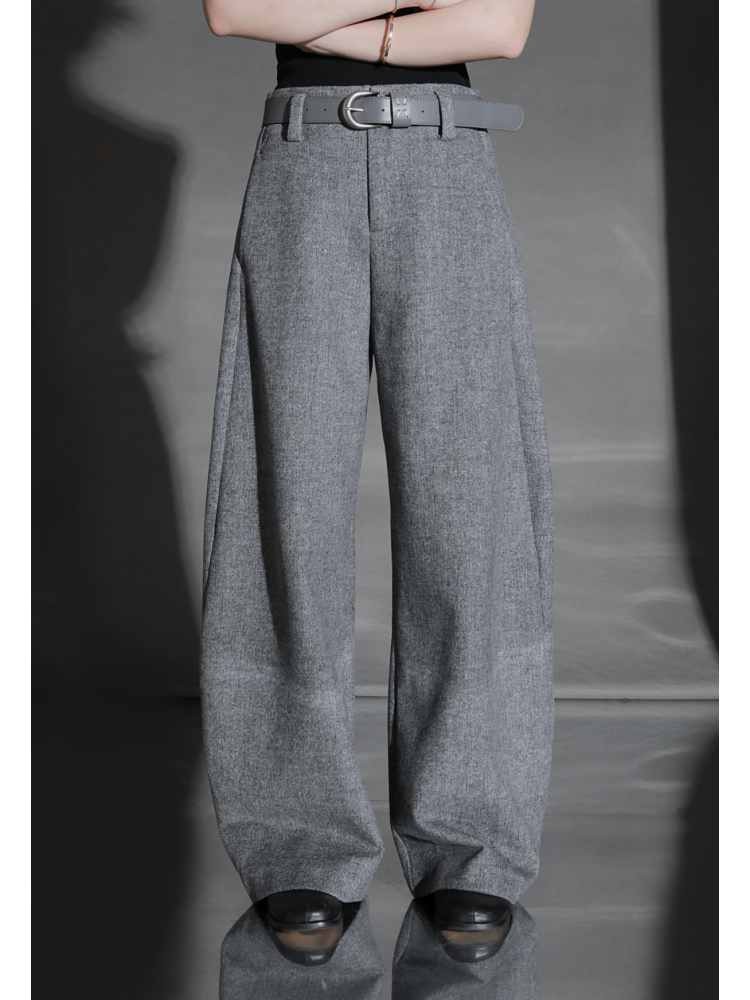 Fashion Belted Tapered Wool Trousers for Women – Elegant Cocoon Silhouette Long Suit Pants