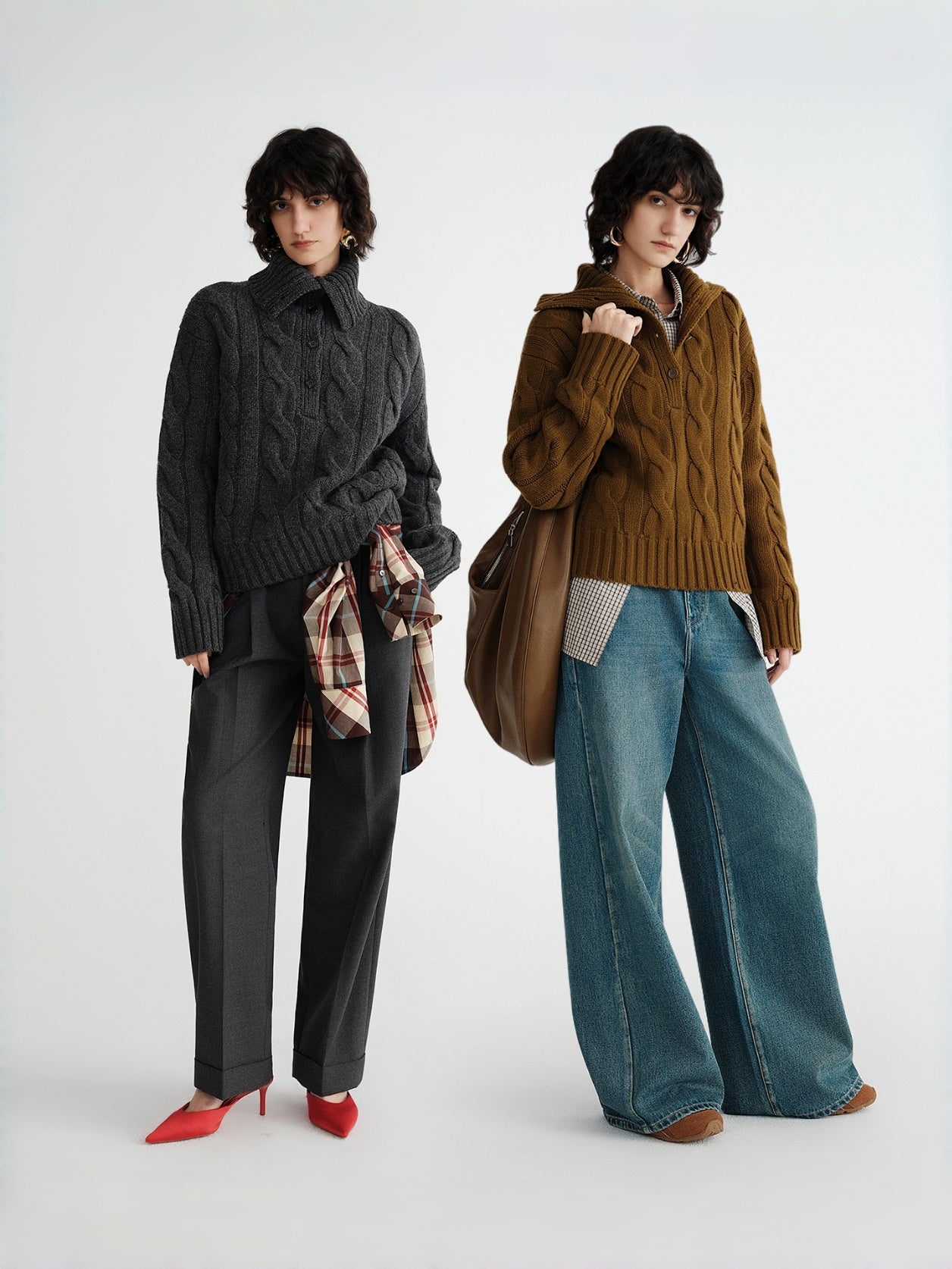 Sculptural Cable Knit Series Autumn/Winter Essential Pure Wool Yarn Chunky Knit Polo Sweater – Oversized Silhouette
