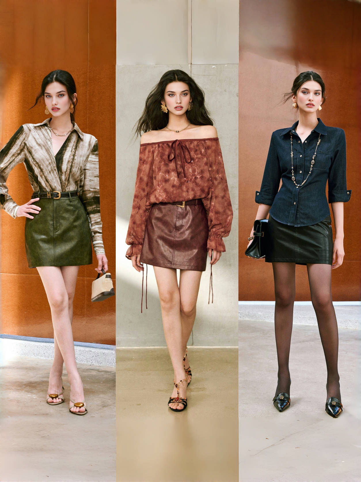 Easy-Care Matte Eco-Friendly Protein Leather Skirt – Marbled Light & Shadow H-Line, Short & Midi Lengths