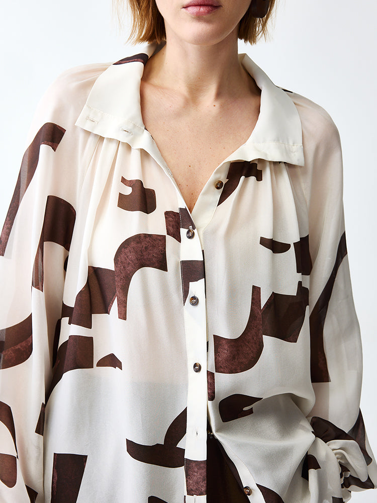 Luxury Aesthetic 6A 10MM Silk Geometric Chiffon Print Shirt – Resort & Office Wear