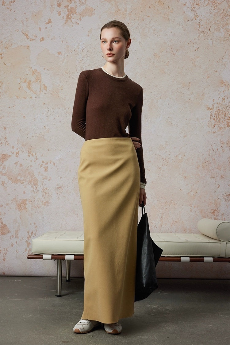 Two-Piece Wool Knit Sweater – Slim Fit Round Neck Long Sleeve Turtleneck with Color-Block Design