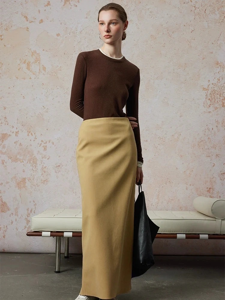 Two-Piece Wool Knit Sweater – Slim Fit Round Neck Long Sleeve Turtleneck with Color-Block Design