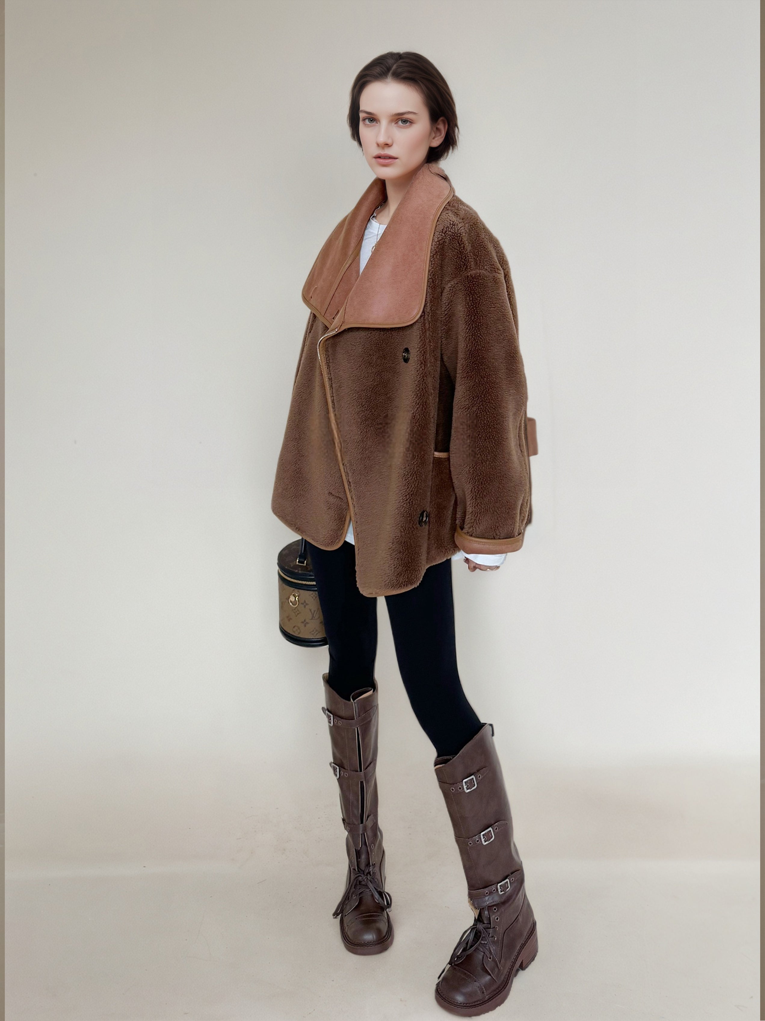Reversible Faux Suede Coat for Women | Shearling-Lined Winter Lapel Jacket