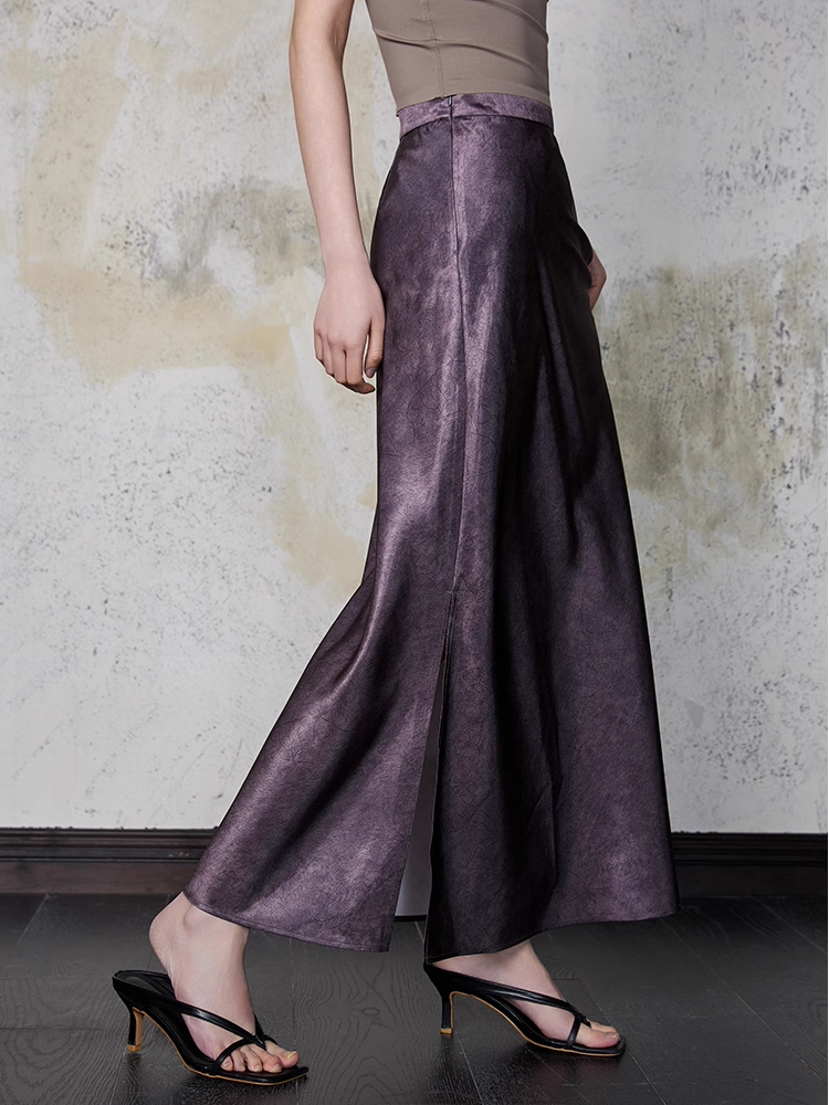 Vintage 100% Acetate Gilded Gloss Pencil Skirt for Women — Textured Crackle Lines, Elegant High-Waist Slim Skirt