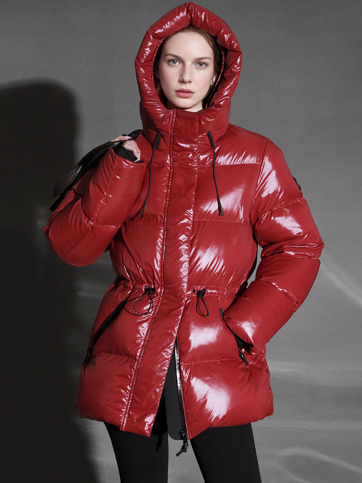 Glossy Hooded Down Jacket for Women | Water-Repellent Windproof Insulated Short Puffer Coat