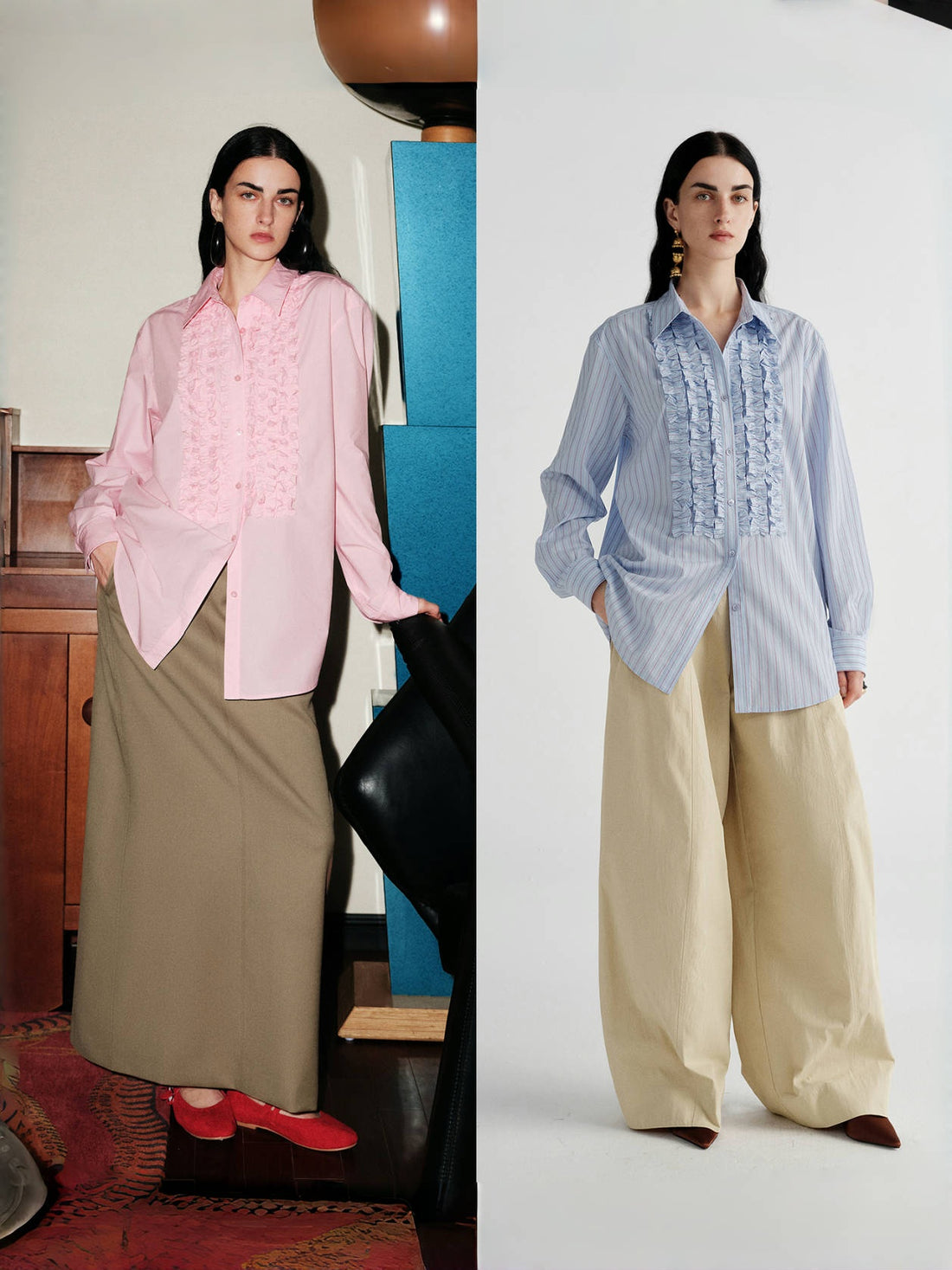 Modern Victorian Pima Cotton Shirt – Romantic Ruffle Trim Elegant Commuter Blouse