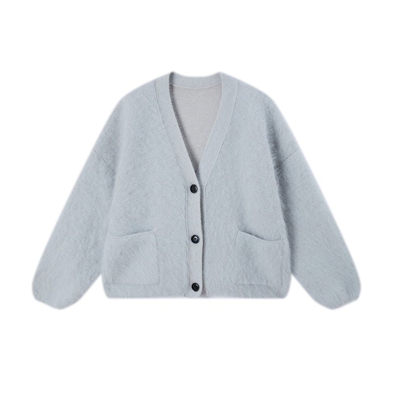 Brushed Merino Wool Knit Sweater | Minimalist Relaxed-Fit Brushed Short Jacket for Women