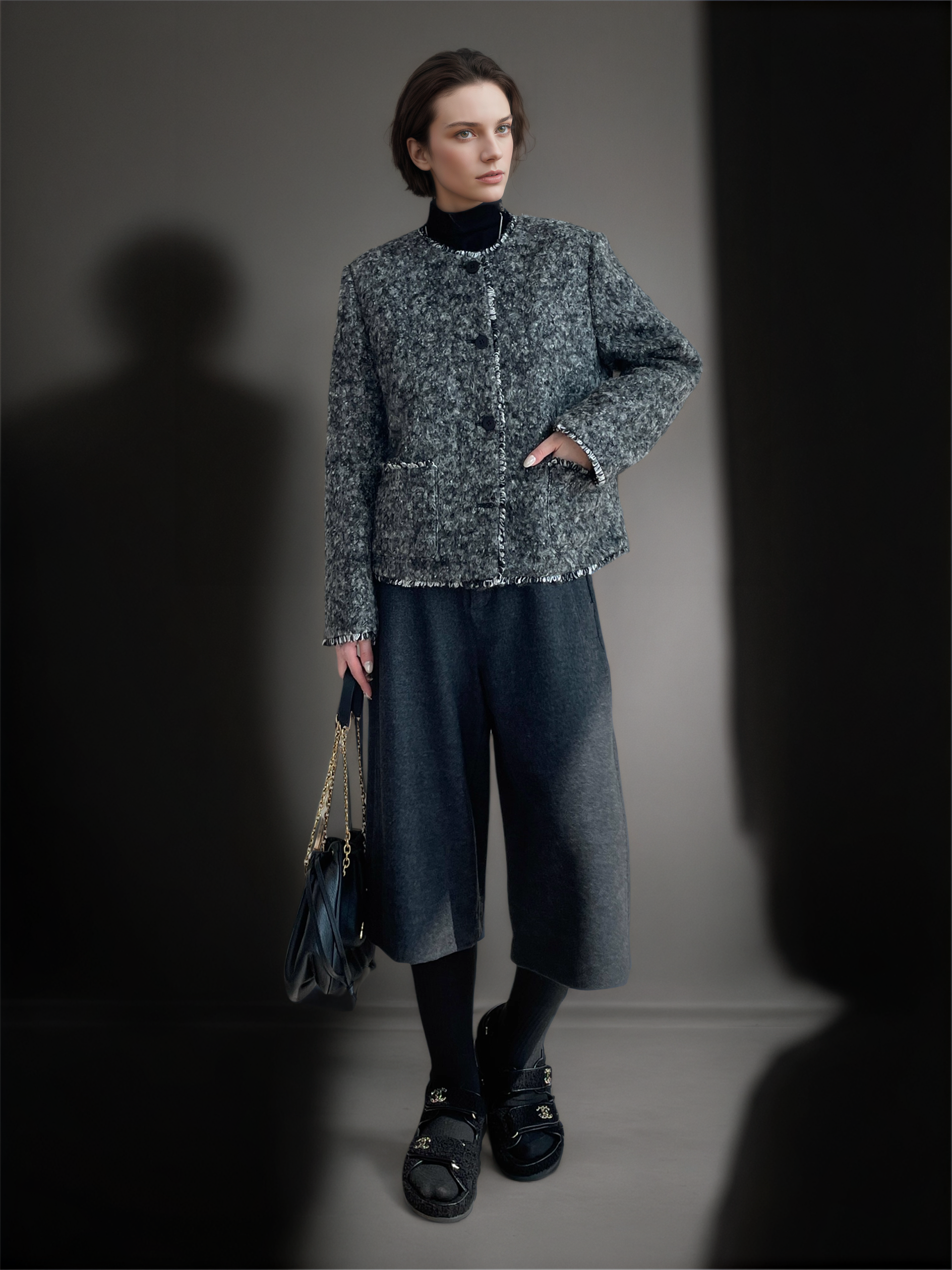 Women’s Wool Blend Down Jacket | 90% White Duck Down Elegant Bouclé Style Winter Coat