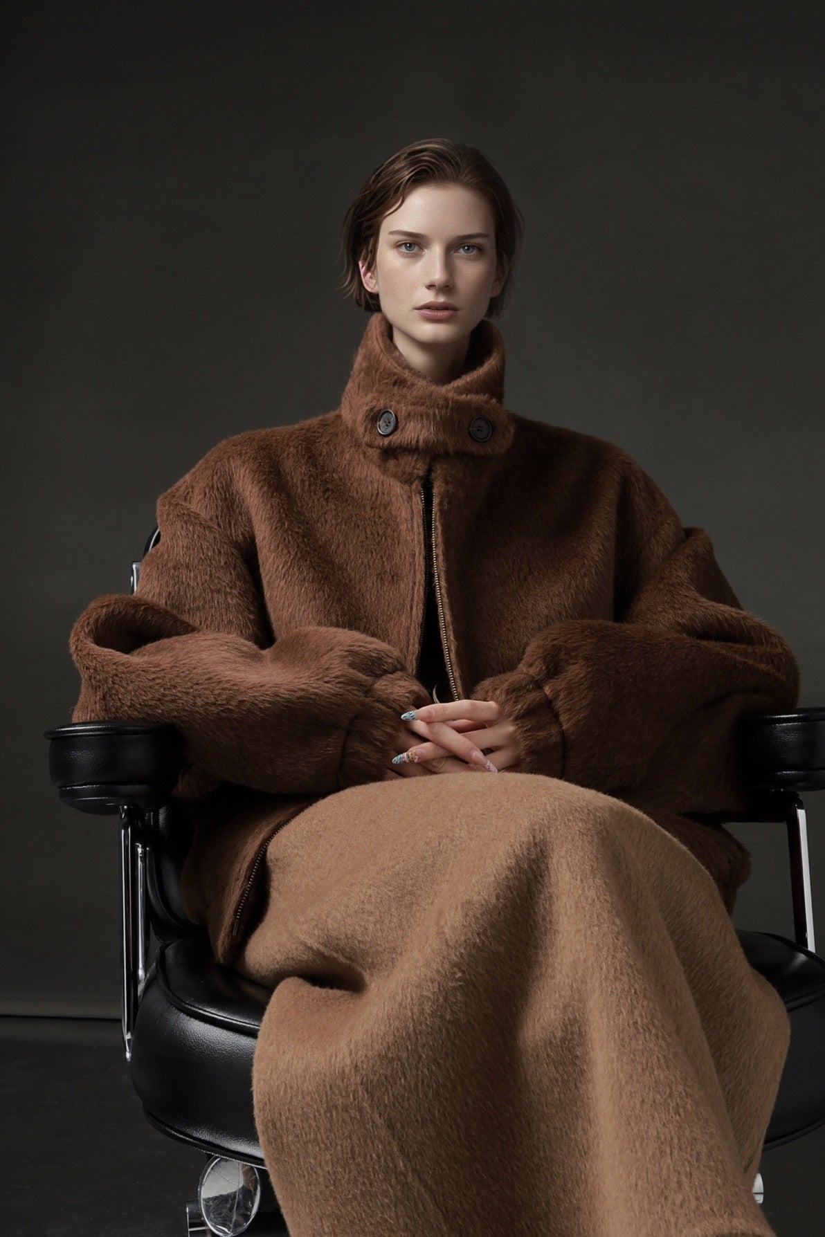 Vintage Harrington Jacket for Women – Luxury Suri Alpaca Wool Coat with Soft Textured Finish