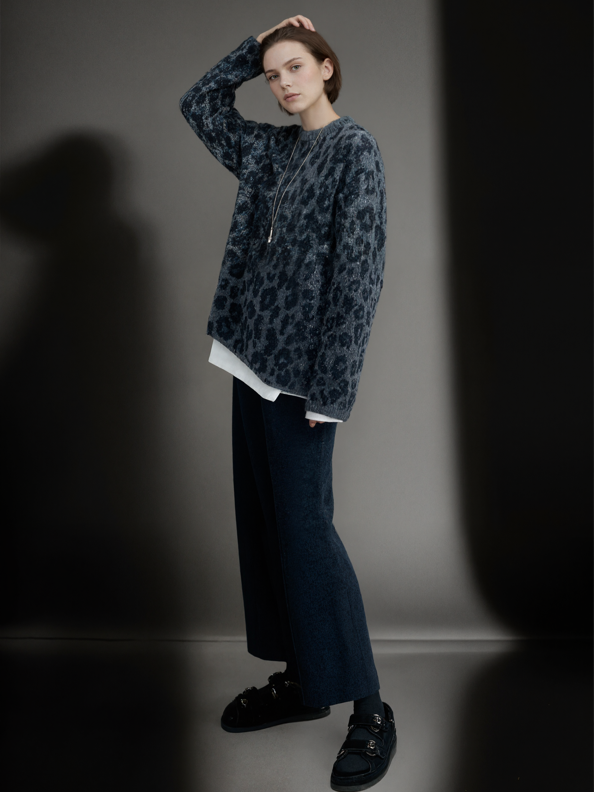 Women’s Leopard Print Cashmere Wool Sweater | Soft Brushed Knit Pullover for Fall Winter