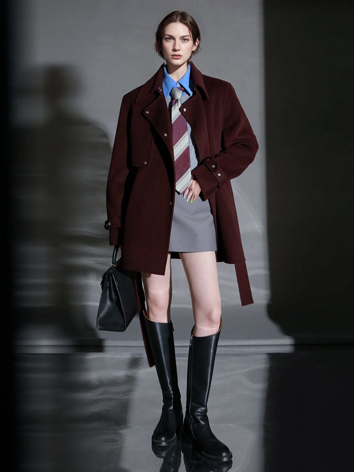 French Minimalist Chic Wool Coat for Women – Double-Faced Cashmere Overcoat with Lapel and Metal Buttons, Fall Winter Elegant Outerwear