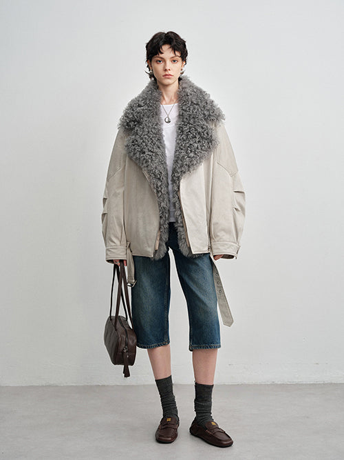 Detachable Shearling-Collar Down Parka for Women – 90% White Goose Down Winter Fur-Trim Coat