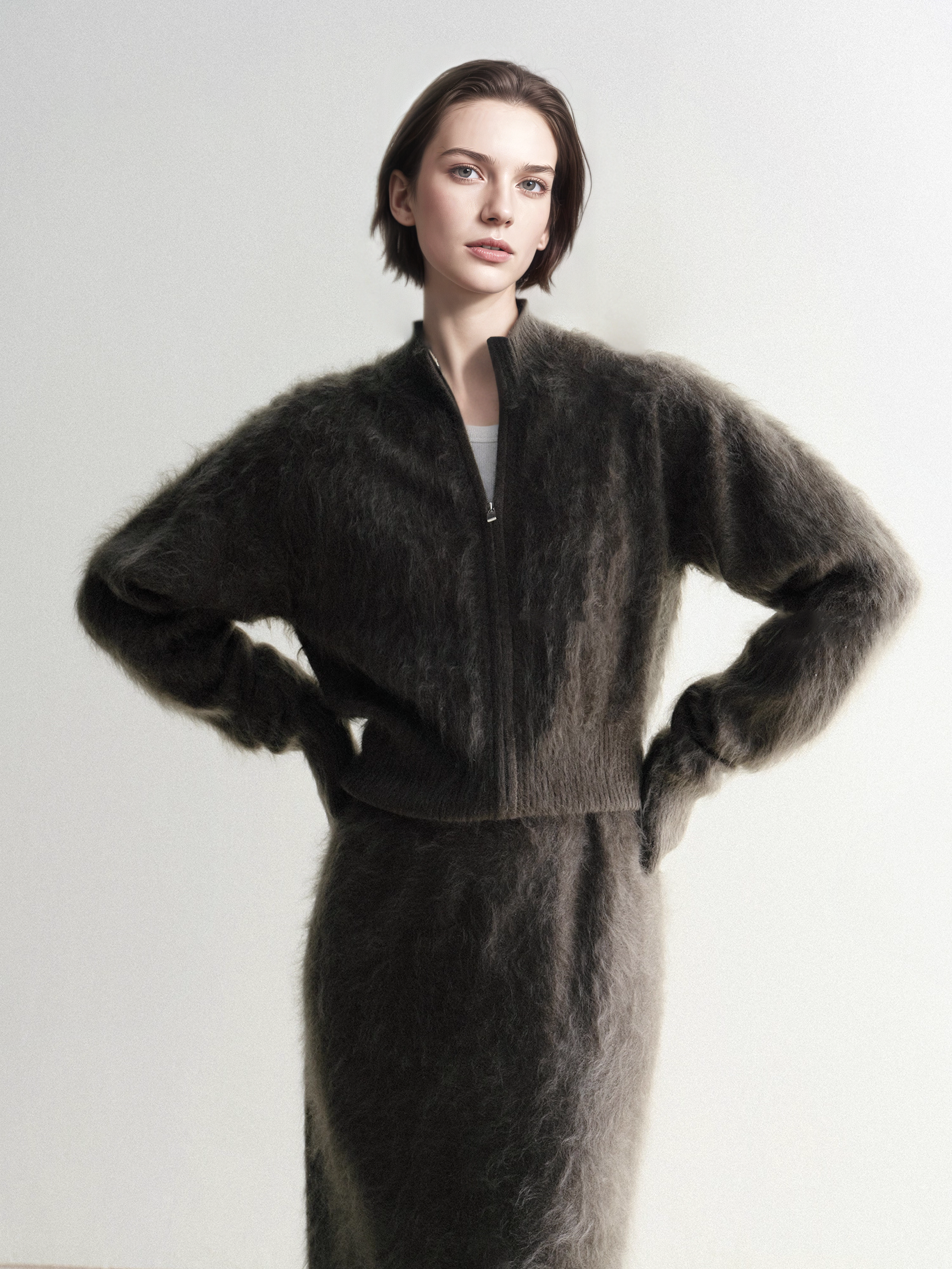 Luxury Brushed 100% Cashmere Stand-Collar Zip-Up Cardigan | Soft Fleece-Like Knit Sweater for Women