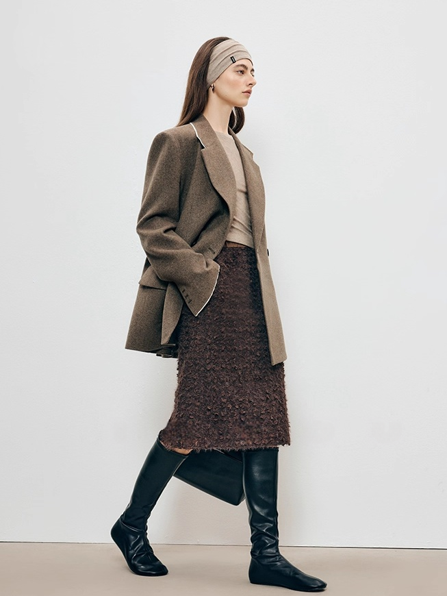 Vintage Lace Textured Mini Skirt for Women | Autumn-Winter Structured H-Line Slimming Design